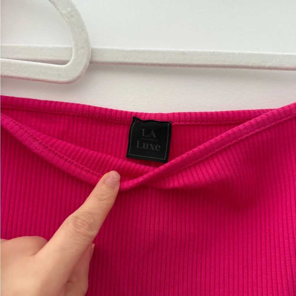 Hot Pink Ribbed Two-Piece Set - Picture 4 of 6